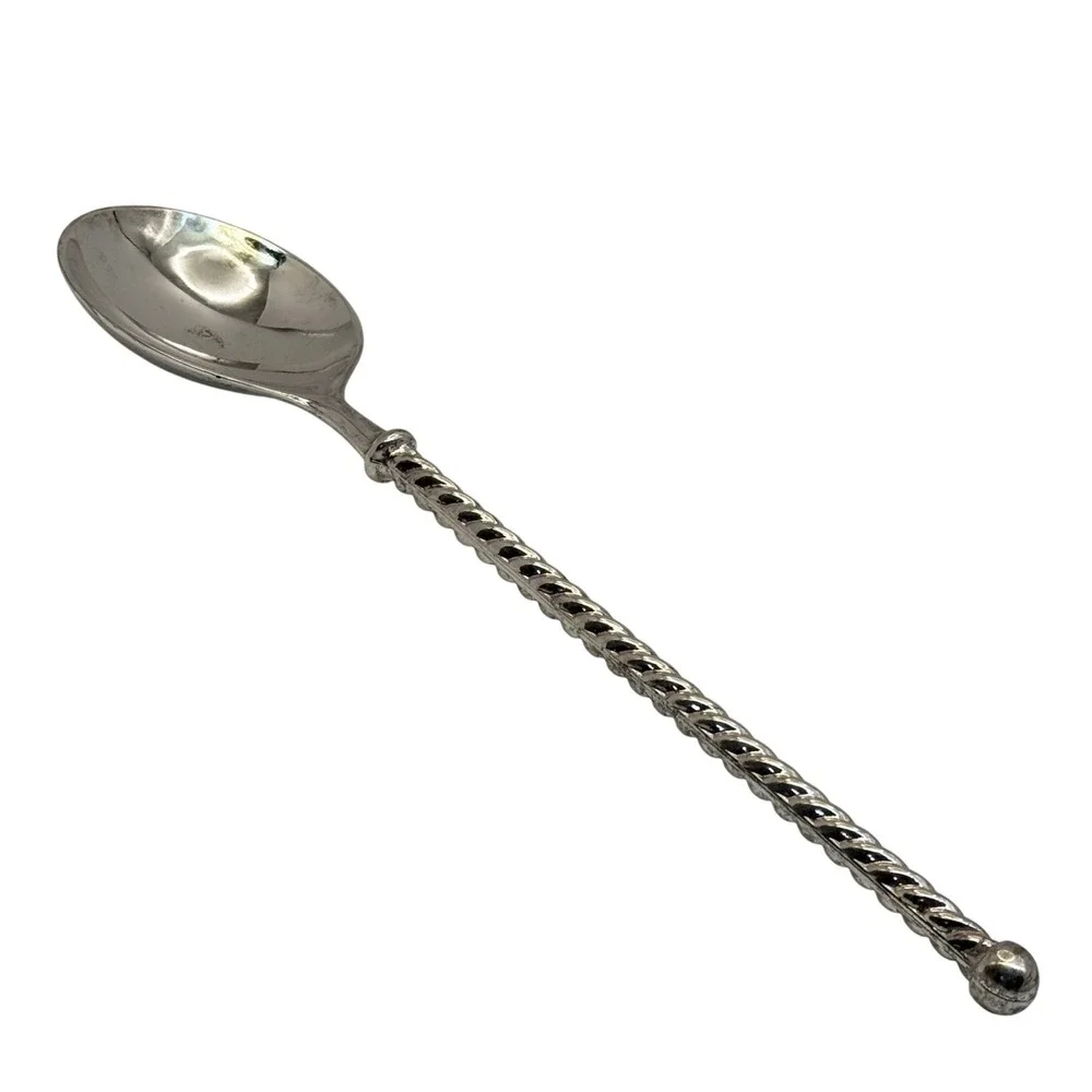 Vintage Italian Silverplate Serving Spoon Twisted Handle EP Zinc Italy